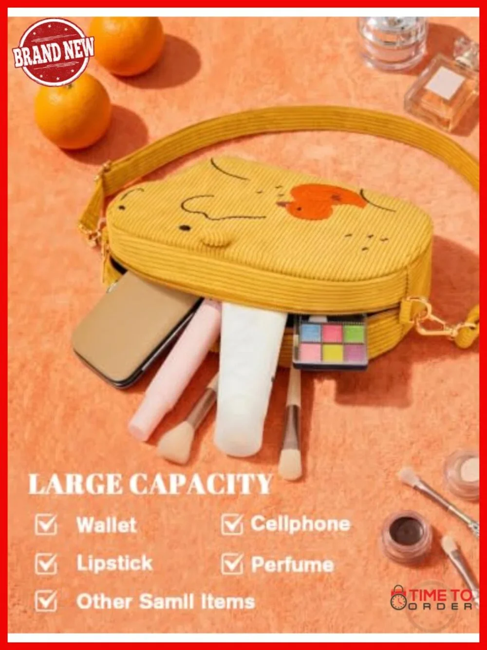 Embroidered Animal Crossbody Bag Corduroy Shoulder Purse Travel Sling